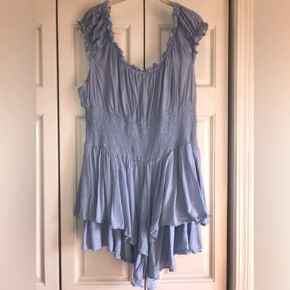 Princess Polly,Love Galore,blue off the shoulder shirred waist ruffle romper, 18 - Picture 11 of 12